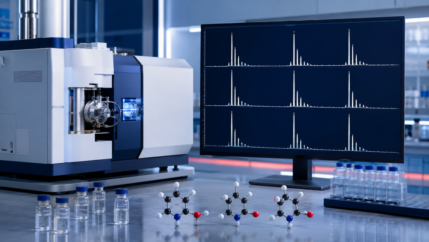 Mass spectrometry isotope patterns showing M, M+1 and M+2 peaks