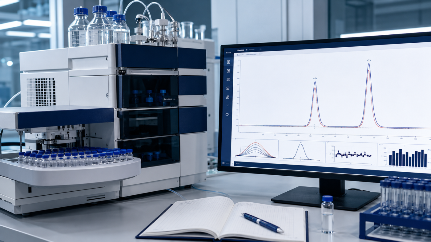HPLC system suitability testing for resolution tailing and repeatability